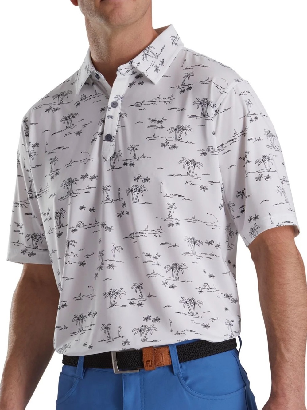 FootJoy Tropic Print Lisle Self Collar Golf Polo XL Athletic Fit